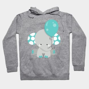 Elephant With Balloon, Cute Elephant - Blue Gray Hoodie